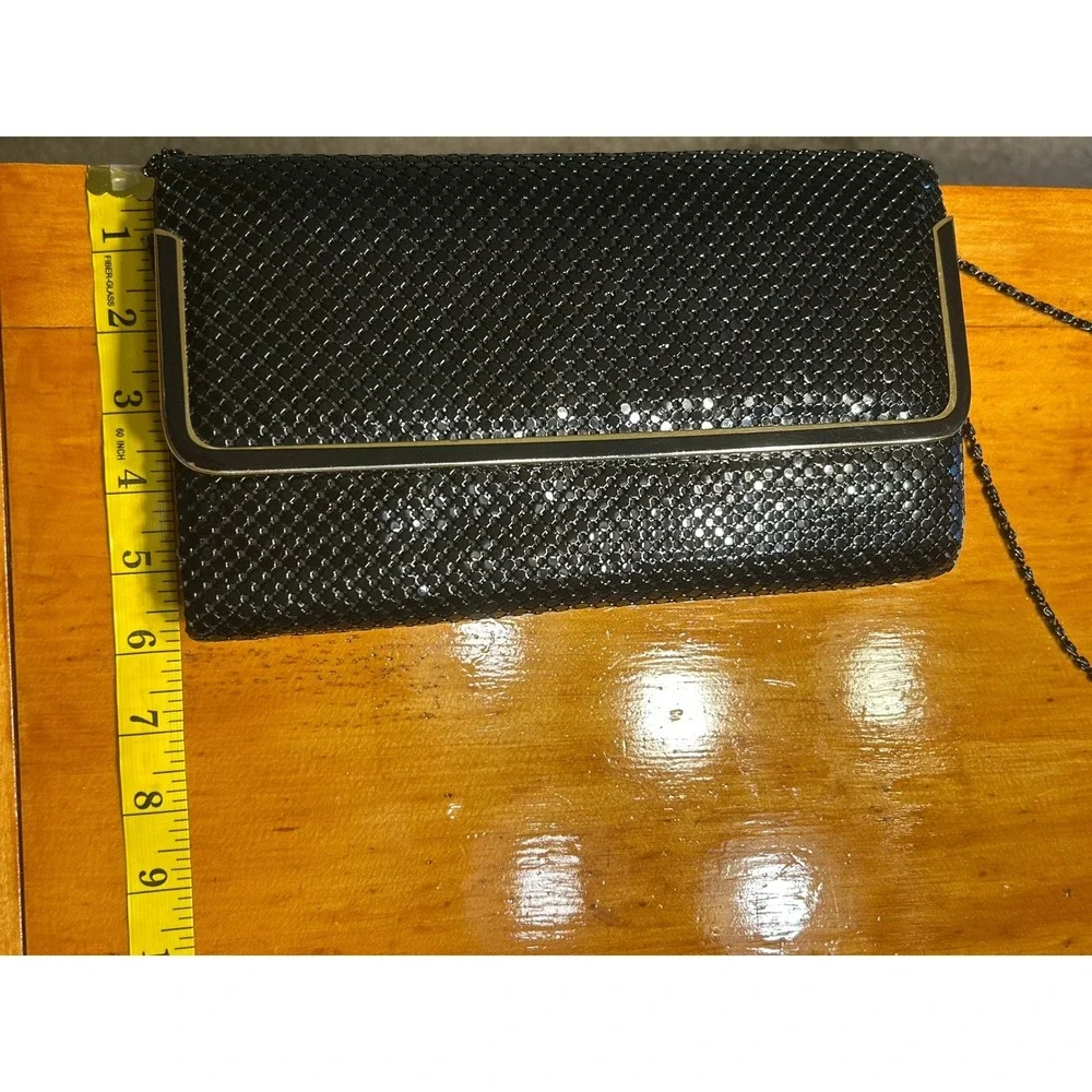 Vintage Black Mesh Evening Clutch Bag Crossbody Formal Purse Goth Glam Romantic